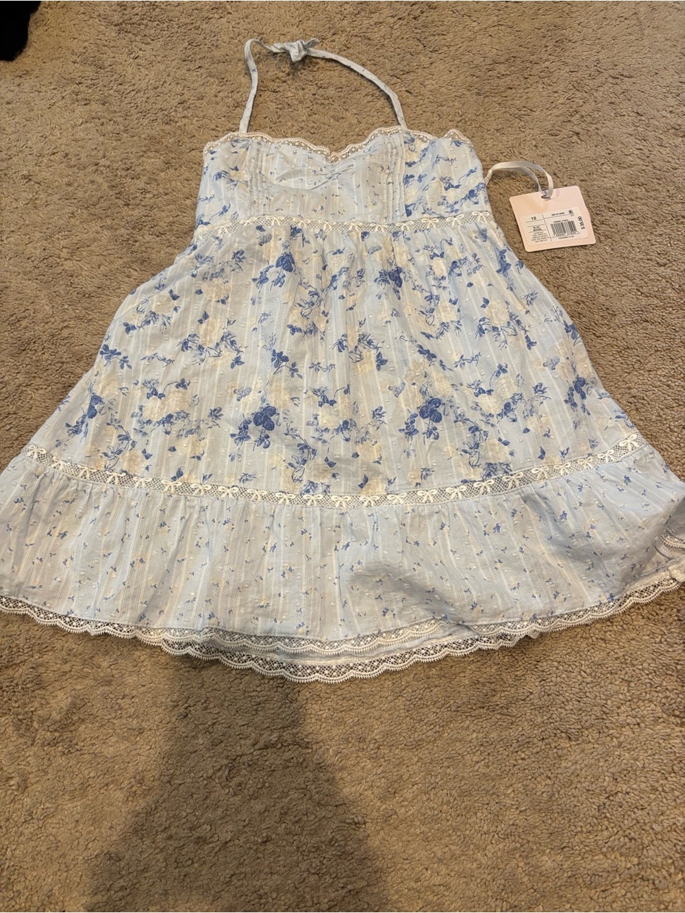 LoveShackFancy Blue and White Floral Halter Dress for Kids